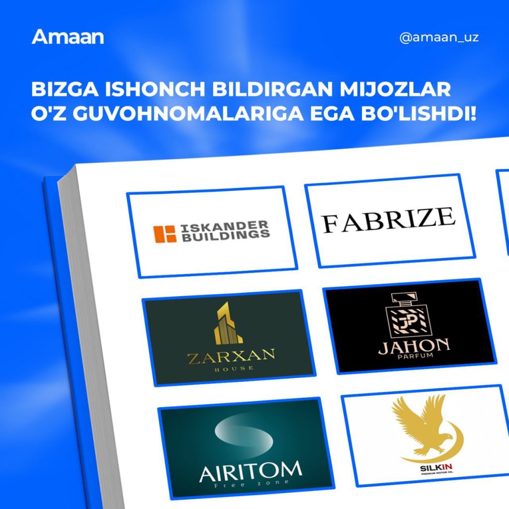 brendini amaan ishonchli patentlash agentligi tomonidan patentlagan